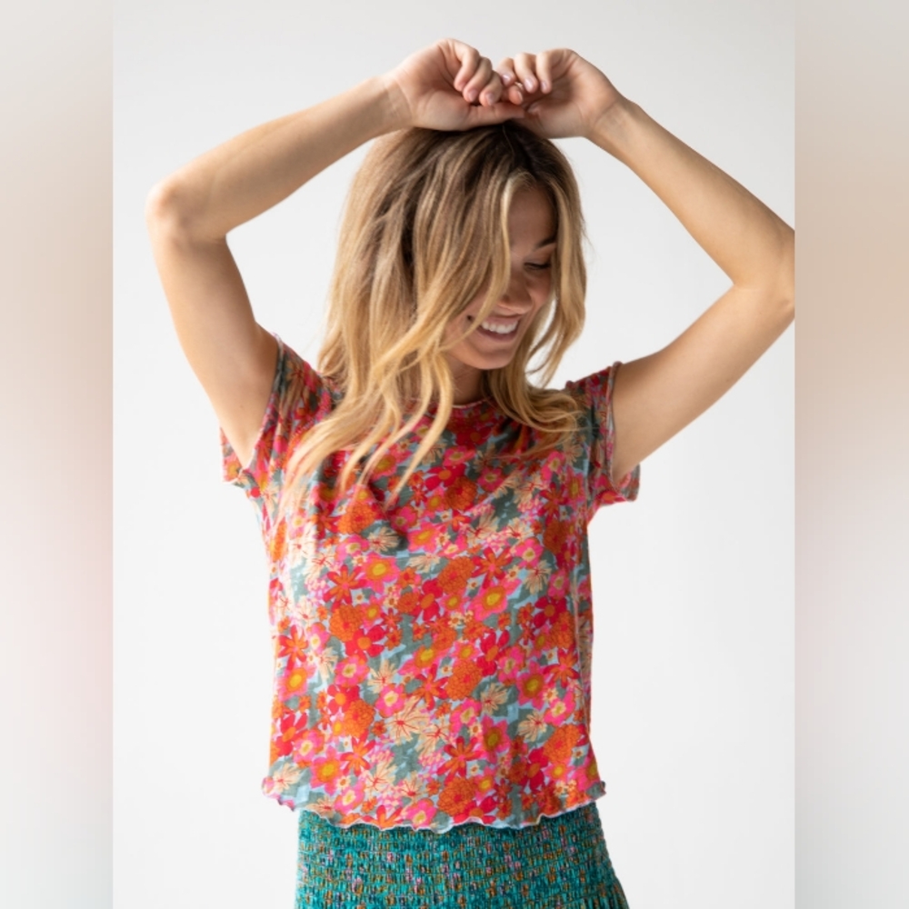 Floral Red and Pink Women's Top